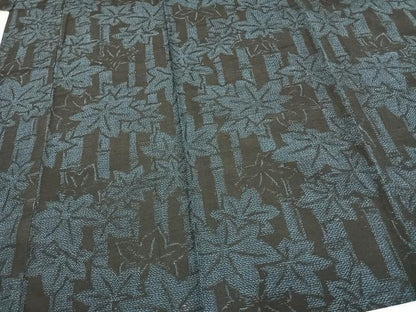 平和屋着物▽結城紬　単衣　楓　竹　証紙付き　正絹　逸品　未使用　AAAV2730fy