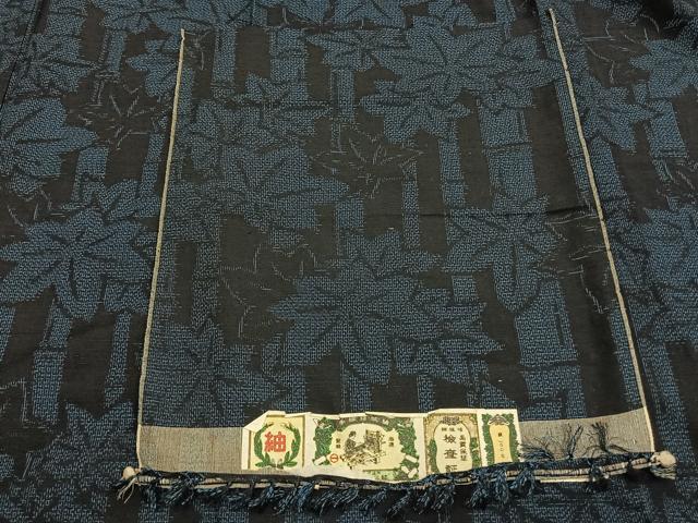 平和屋着物▽結城紬　単衣　楓　竹　証紙付き　正絹　逸品　未使用　AAAV2730fy