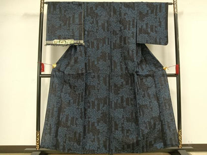 平和屋着物▽結城紬　単衣　楓　竹　証紙付き　正絹　逸品　未使用　AAAV2730fy