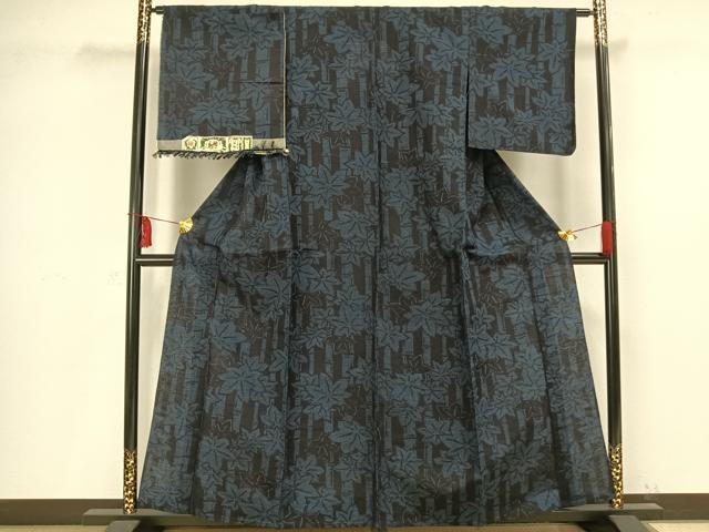 平和屋着物▽結城紬　単衣　楓　竹　証紙付き　正絹　逸品　未使用　AAAV2730fy