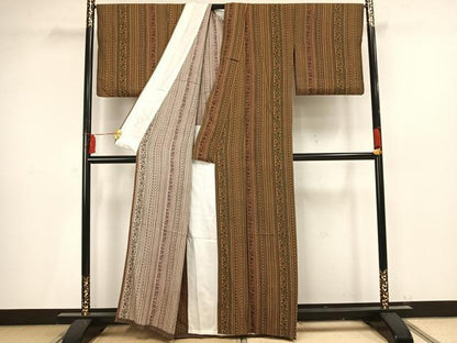 平和屋着物▽上質な小紋 単衣 草花間道 正絹 逸品 AAAV2731fy
