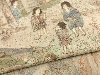 平和屋着物▽上質な紬 単衣 人物風景文 正絹 逸品 未使用 AAAV2732fy