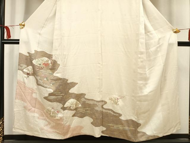 平和屋着物▽訪問着　単衣　刺繍　道長花文　金彩　正絹　逸品　AAAV2736fy