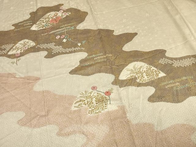 平和屋着物▽訪問着　単衣　刺繍　道長花文　金彩　正絹　逸品　AAAV2736fy