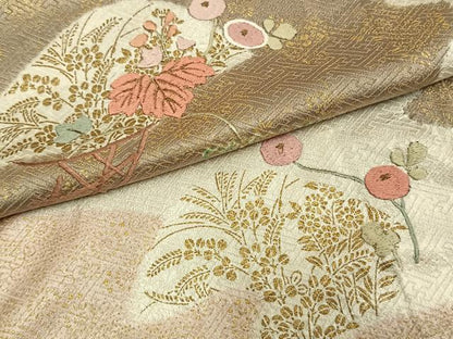 平和屋着物▽訪問着　単衣　刺繍　道長花文　金彩　正絹　逸品　AAAV2736fy