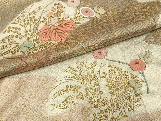 平和屋着物▽訪問着　単衣　刺繍　道長花文　金彩　正絹　逸品　AAAV2736fy