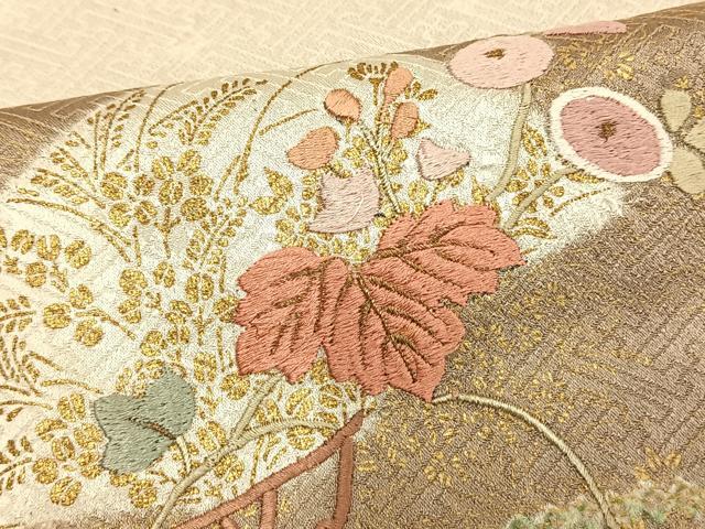 平和屋着物▽訪問着　単衣　刺繍　道長花文　金彩　正絹　逸品　AAAV2736fy