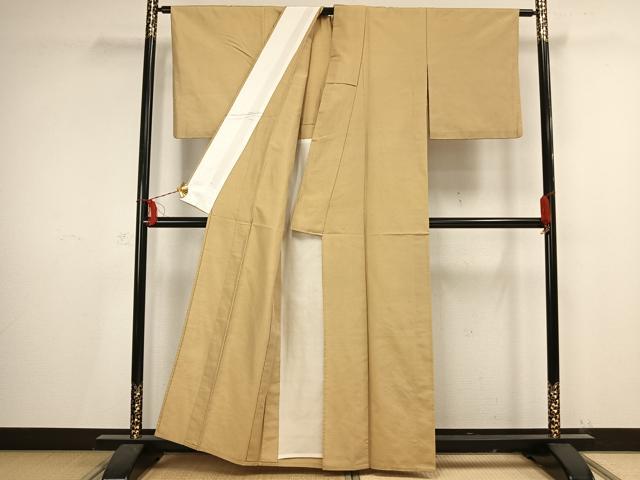 平和屋着物▽上質な紬 単衣 色無地 枯色 正絹 逸品 AAAV2737fy