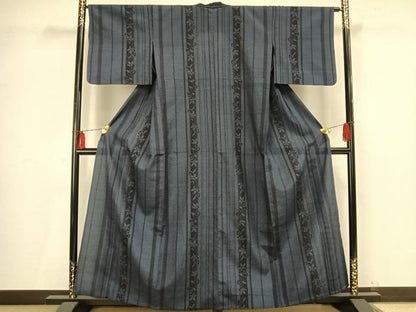 平和屋着物▽本塩沢 単衣 草花間道 正絹 逸品 AAAV2738fy
