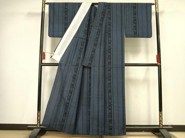 平和屋着物▽本塩沢 単衣 草花間道 正絹 逸品 AAAV2738fy