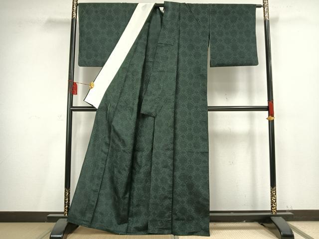 平和屋着物▽上質な紬 単衣 蜀江花文 正絹 逸品 AAAV2739fy