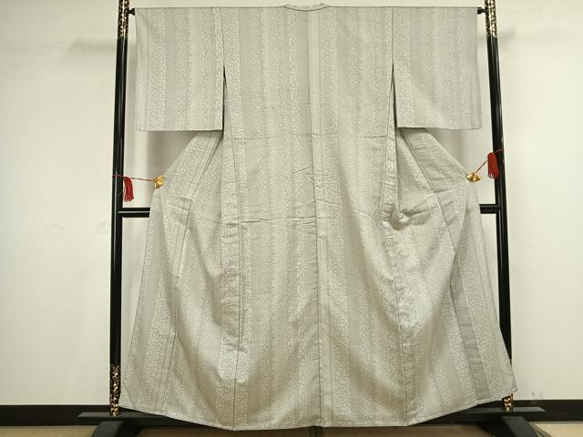 平和屋着物▽お召 単衣 草花間道 正絹 逸品 AAAV2743fy