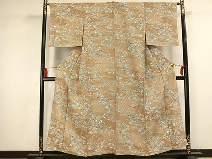 平和屋着物▽上質な小紋　単衣　風景草花文　正絹　逸品　AAAV2746fy