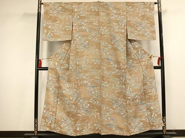 平和屋着物▽上質な小紋　単衣　風景草花文　正絹　逸品　AAAV2746fy