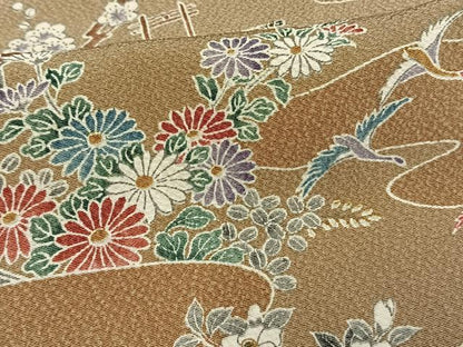 平和屋着物▽上質な小紋　単衣　風景草花文　正絹　逸品　AAAV2746fy