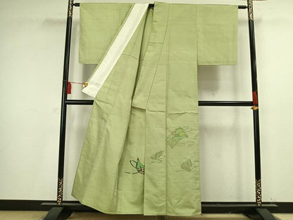平和屋着物▽京の名門・菱屋六右ェ門 紬 訪問着 単衣 花絵巻文 正絹 逸品 未使用 AAAV2748fy