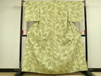 平和屋着物▽上質な紬 単衣 枝葉文 正絹 逸品 AAAV2749fy