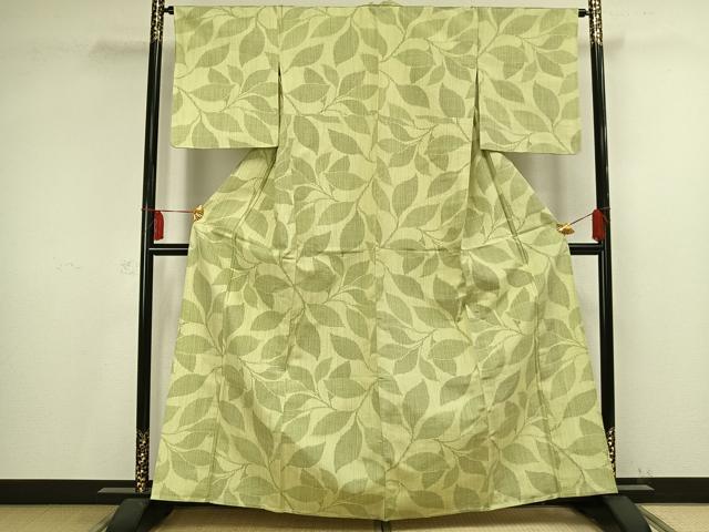 平和屋着物▽上質な紬 単衣 枝葉文 正絹 逸品 AAAV2749fy
