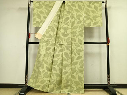 平和屋着物▽上質な紬 単衣 枝葉文 正絹 逸品 AAAV2749fy
