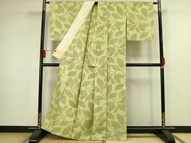 平和屋着物▽上質な紬 単衣 枝葉文 正絹 逸品 AAAV2749fy