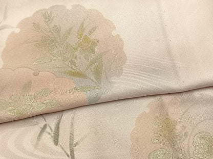 平和屋着物▽訪問着 単衣 手描き 流水雪輪草花文 暈し染め 金彩 正絹 逸品 AAAV2750fy