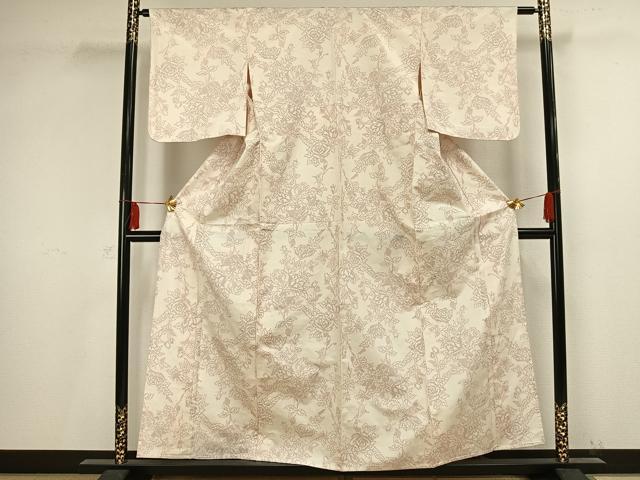 平和屋着物▽上質な紬 単衣 草花文 正絹 逸品 AAAV2751fy