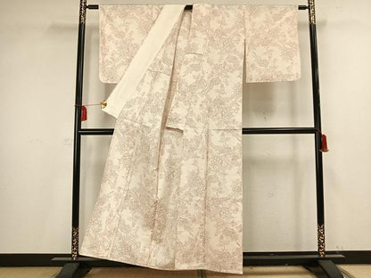 平和屋着物▽上質な紬 単衣 草花文 正絹 逸品 AAAV2751fy