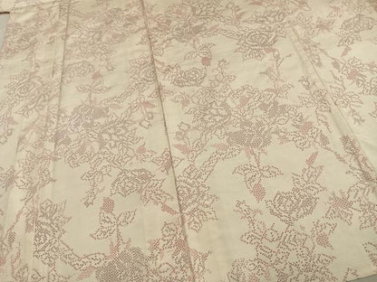平和屋着物▽上質な紬 単衣 草花文 正絹 逸品 AAAV2751fy