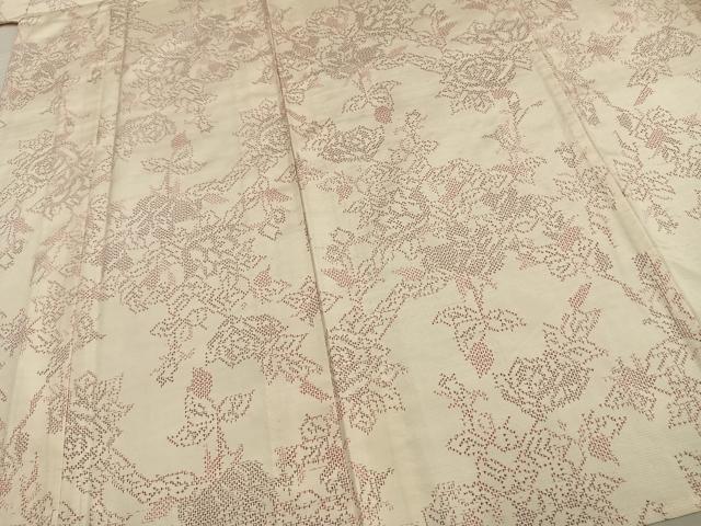 平和屋着物▽上質な紬 単衣 草花文 正絹 逸品 AAAV2751fy