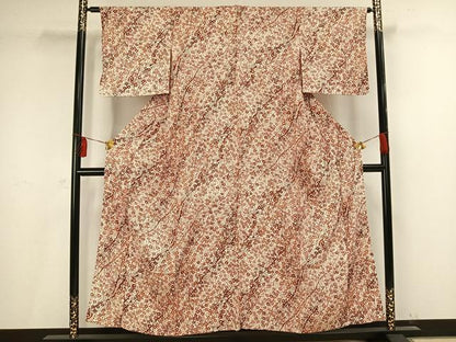 平和屋着物▽上質な小紋 単衣 型染め 枝花文 正絹 逸品 AAAV2755fy