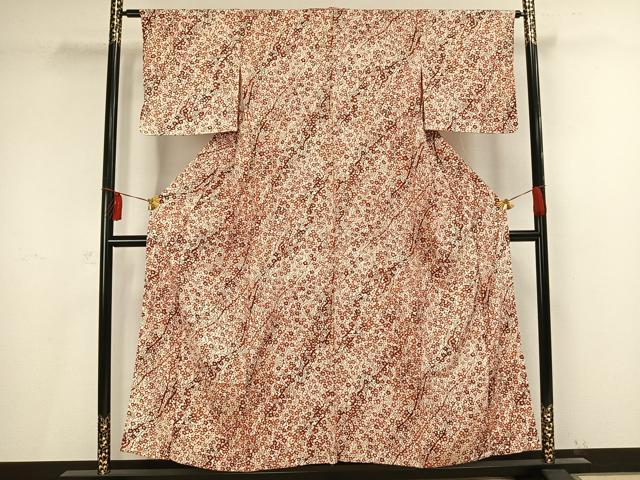 平和屋着物▽上質な小紋 単衣 型染め 枝花文 正絹 逸品 AAAV2755fy