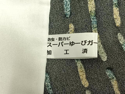 平和屋着物▽上質な小紋 単衣 変わり縞 黒地 正絹 逸品 AAAV2757fy