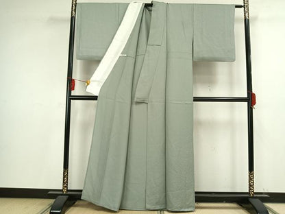 平和屋着物▽上質な色無地　単衣　花唐草地紋　薄雲鼠色　正絹　逸品　AAAV2758fy