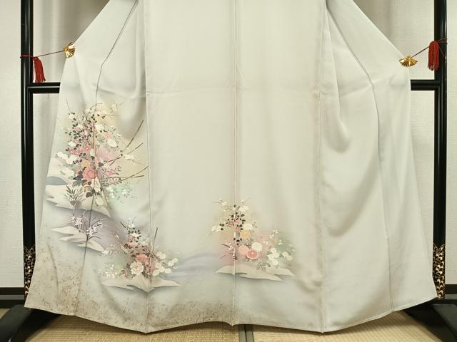 平和屋着物▽訪問着　単衣　友禅　草花文　暈し染め　金銀彩　正絹　逸品　AAAV2759fy