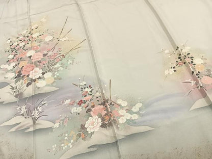 平和屋着物▽訪問着　単衣　友禅　草花文　暈し染め　金銀彩　正絹　逸品　AAAV2759fy