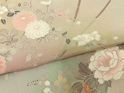 平和屋着物▽訪問着　単衣　友禅　草花文　暈し染め　金銀彩　正絹　逸品　AAAV2759fy
