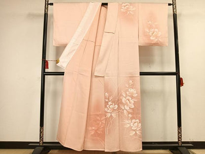 平和屋着物▽訪問着 単衣 手描き 草花文 正絹 逸品 AAAV2760fy