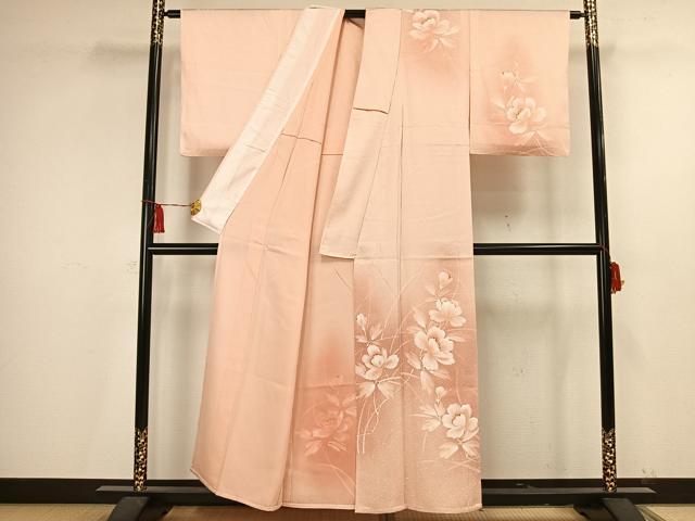 平和屋着物▽訪問着 単衣 手描き 草花文 正絹 逸品 AAAV2760fy