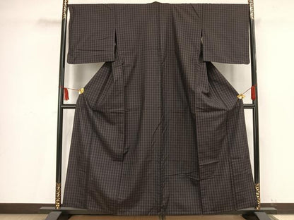 平和屋着物▽上質な紬 単衣 格子 正絹 逸品 AAAV2763fy