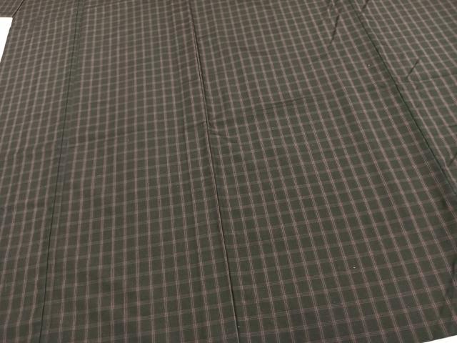 平和屋着物▽上質な紬 単衣 格子 正絹 逸品 AAAV2763fy