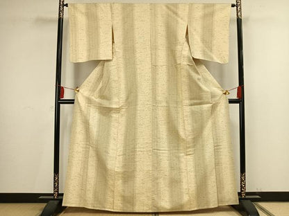 平和屋着物▽ぜんまい紬 単衣 縞 やまと誂製 正絹 逸品 AAAV2767fy