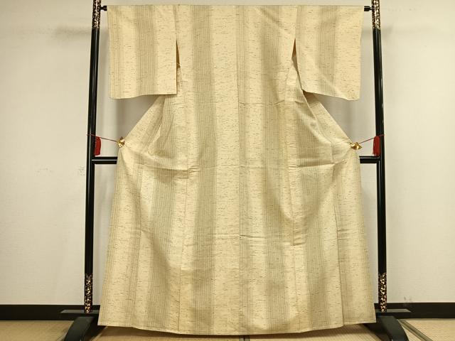 平和屋着物▽ぜんまい紬 単衣 縞 やまと誂製 正絹 逸品 AAAV2767fy