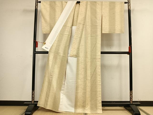 平和屋着物▽ぜんまい紬 単衣 縞 やまと誂製 正絹 逸品 AAAV2767fy