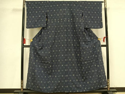 平和屋着物▽上質な紬　単衣　琉球絣　綿　逸品　AAAV2769fy