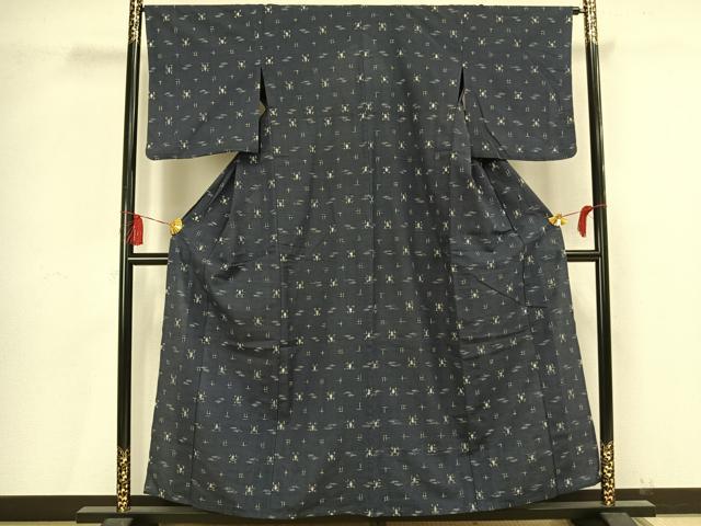 平和屋着物▽上質な紬　単衣　琉球絣　綿　逸品　AAAV2769fy