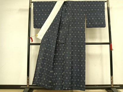 平和屋着物▽上質な紬　単衣　琉球絣　綿　逸品　AAAV2769fy