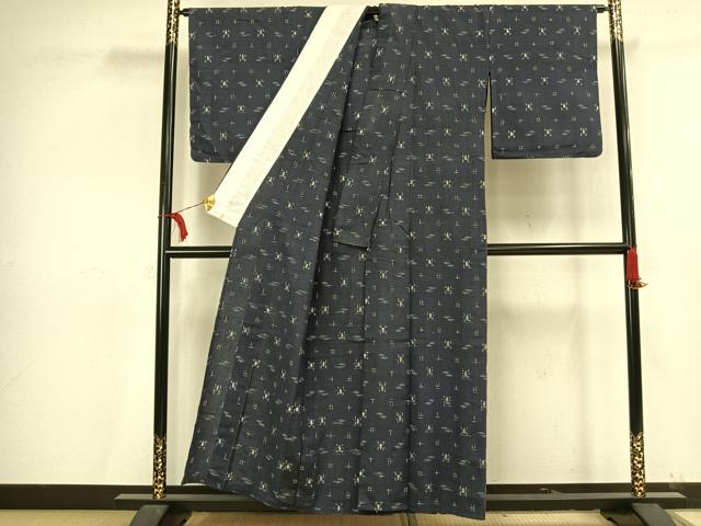 平和屋着物▽上質な紬　単衣　琉球絣　綿　逸品　AAAV2769fy