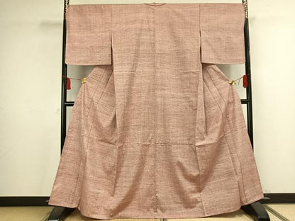 平和屋着物▽上質な紬 単衣 色無地 水柿色 正絹 逸品 未使用 AAAV2770fy