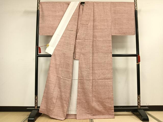 平和屋着物▽上質な紬 単衣 色無地 水柿色 正絹 逸品 未使用 AAAV2770fy