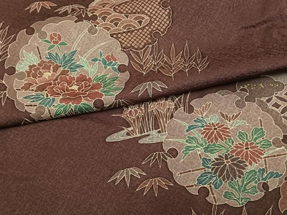 平和屋着物▽訪問着 単衣 雪輪草花文 正絹 逸品 AAAV2773fy